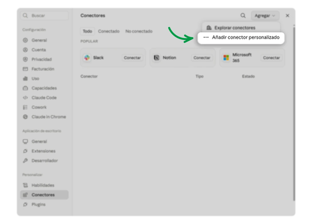 Captura 3 · Agregar conector personalizado